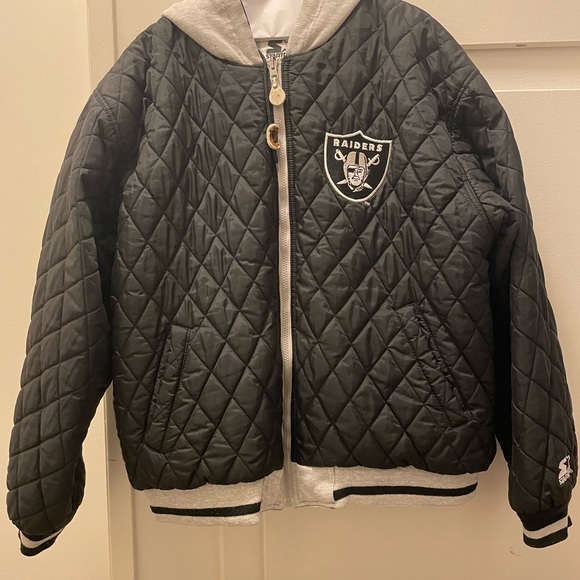 90's Original Throwback Reversible Raiders Starter Hoodie - Bomber \u0026 Varsity